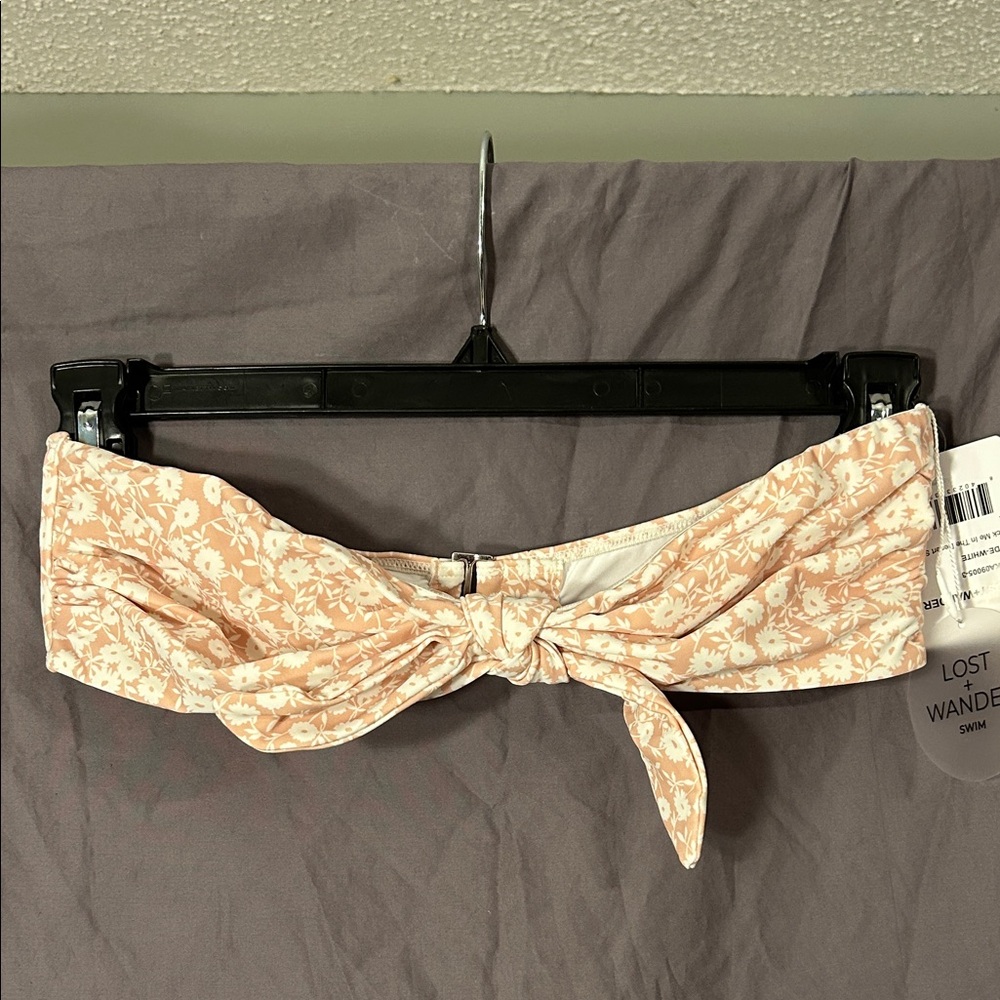 Lost + Wander Nude & White Floral Bikini Top Bandeau Large